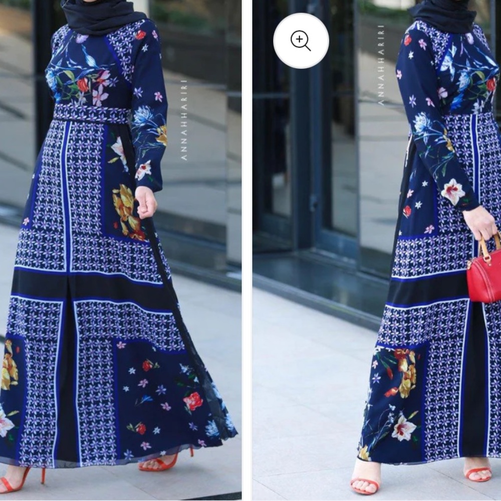 Annah Hariri  Modest Chiffon Navy Scarf Full Length/Coverage Maxi Dress, Size 6